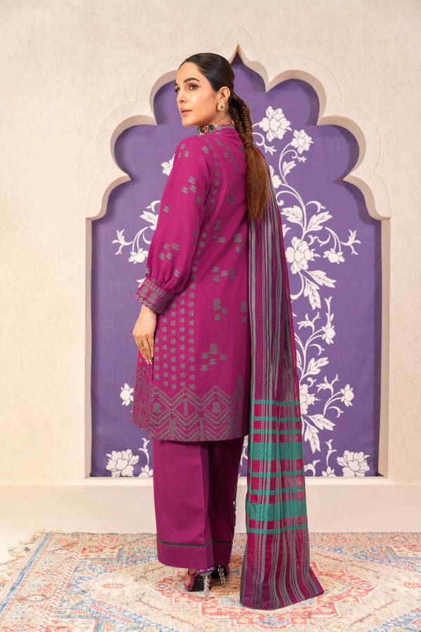 Alkaramstudio 3Pc Jacquard Cambric Suit (JC-11-24-2-Pink)