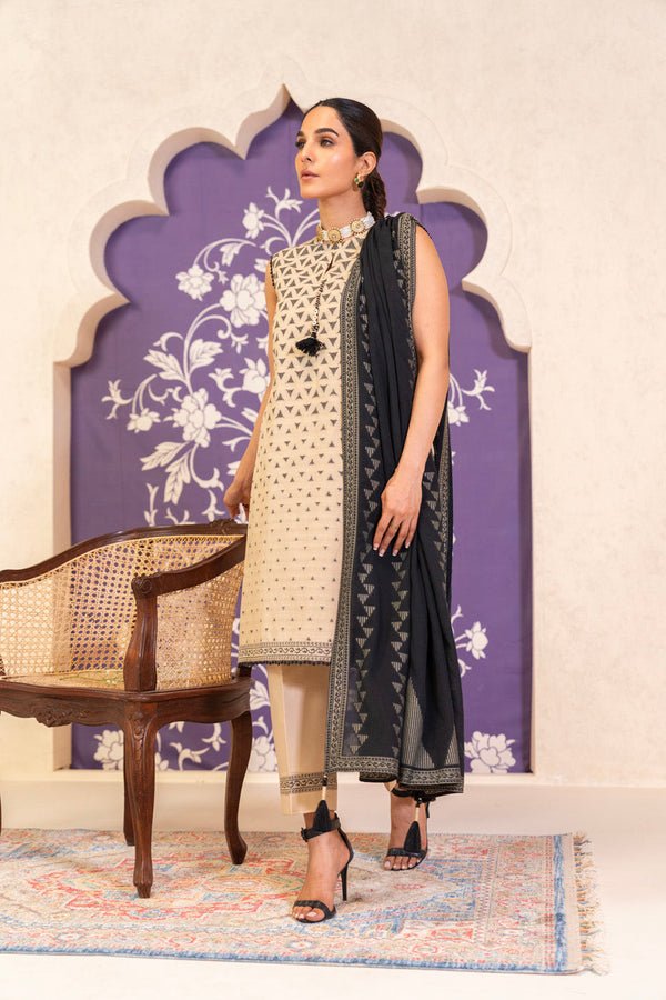 Alkaramstudio 3Pc Jacquard Cambric Suit (JC-12-24-2-Beige)