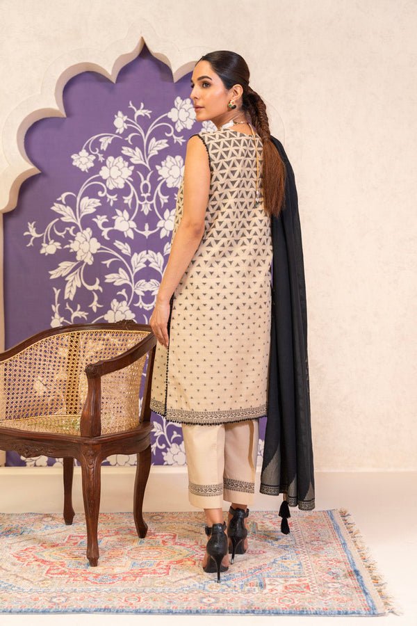Alkaramstudio 3Pc Jacquard Cambric Suit (JC-12-24-2-Beige)