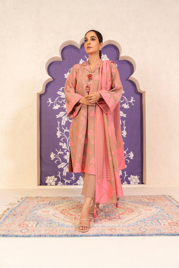 Alkaramstudio 3Pc Jacquard Cambric Suit (JC-13-24-2-Dark-Beige)