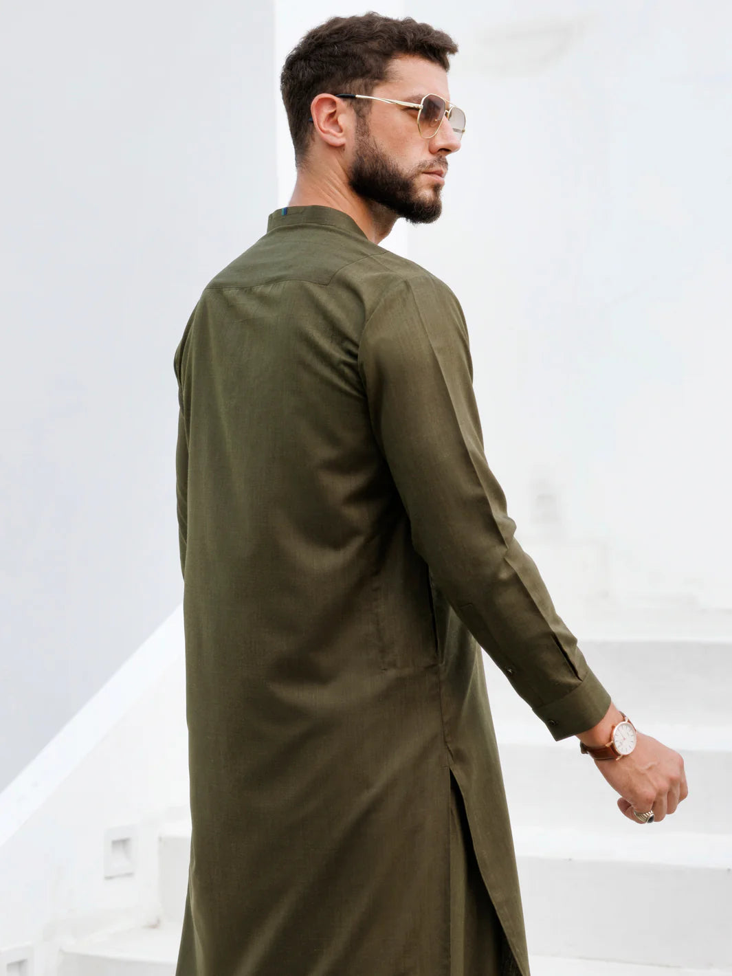 Almirah Olive Blended Kameez Shalwar-AL-KS-3159 gulbuy.com