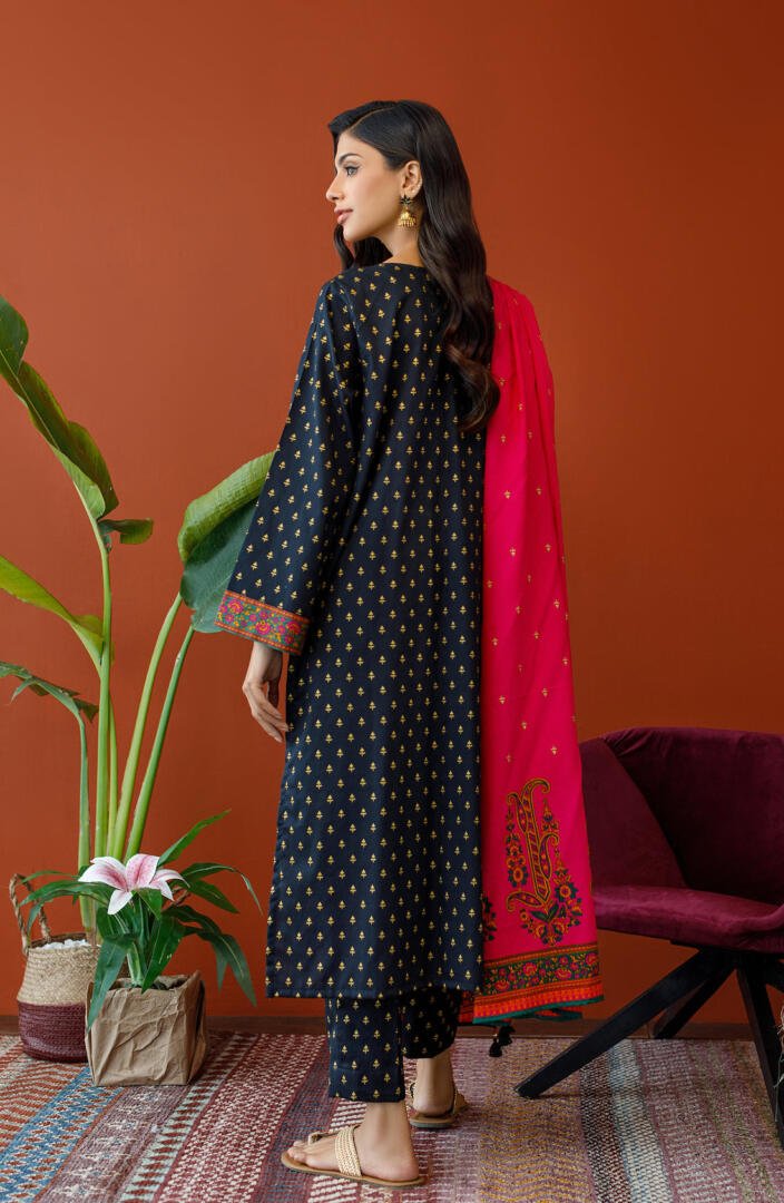 Orient 3 Piece Embroidered Cottel Suit (OTL-23-213/U-BLACK)