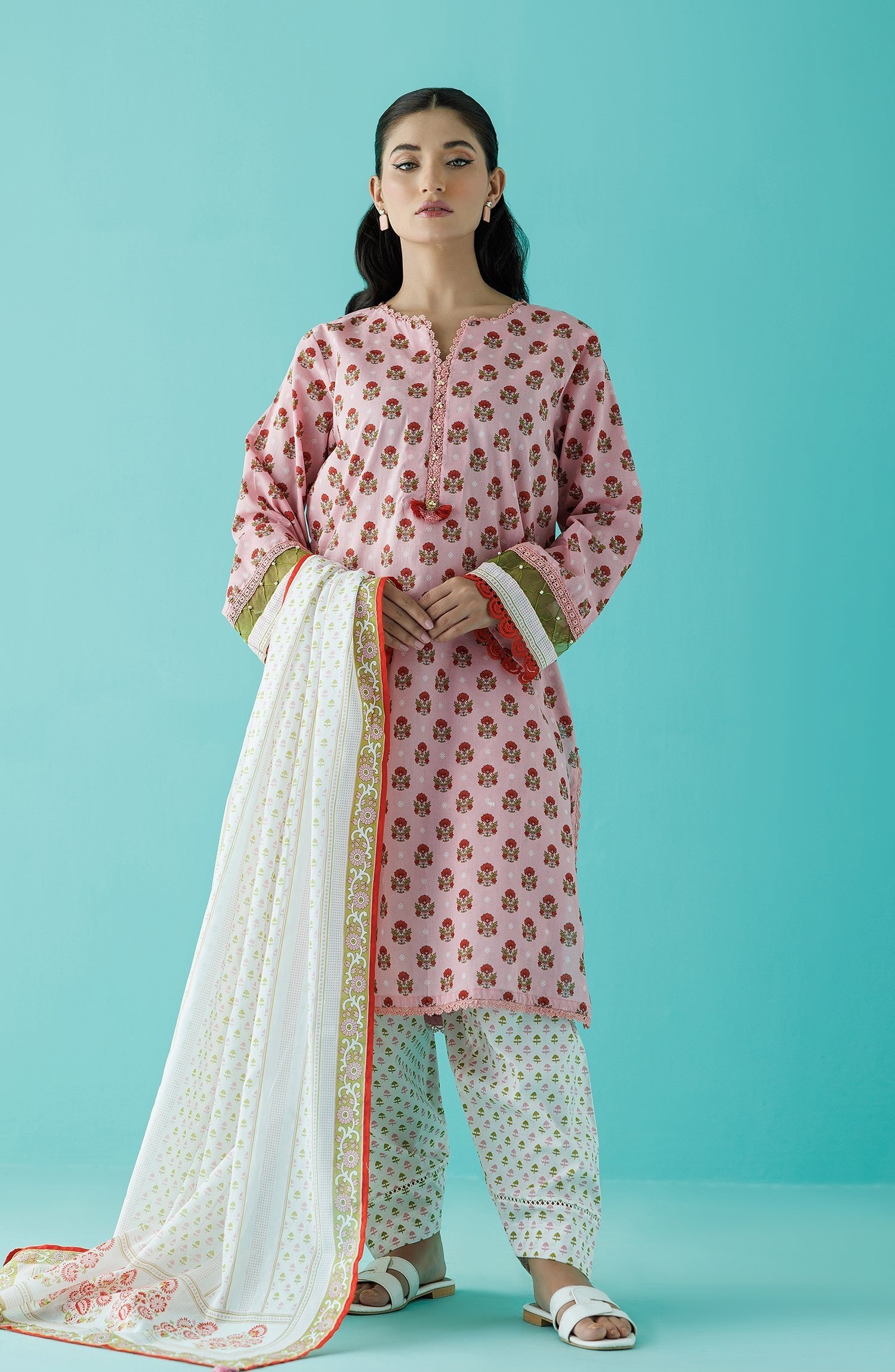 Orient 3 Piece Printed Lawn Suit (OTL-24-197/S-PINK)