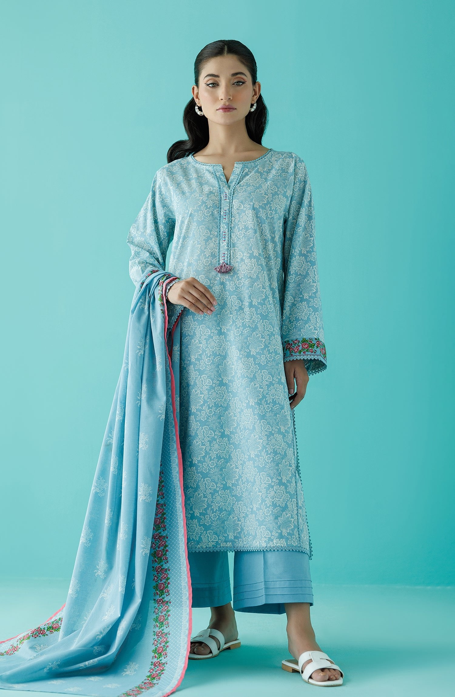 Orient 3 Piece Printed Lawn Suit (OTL-24-182/U-ICE-BLUE)
