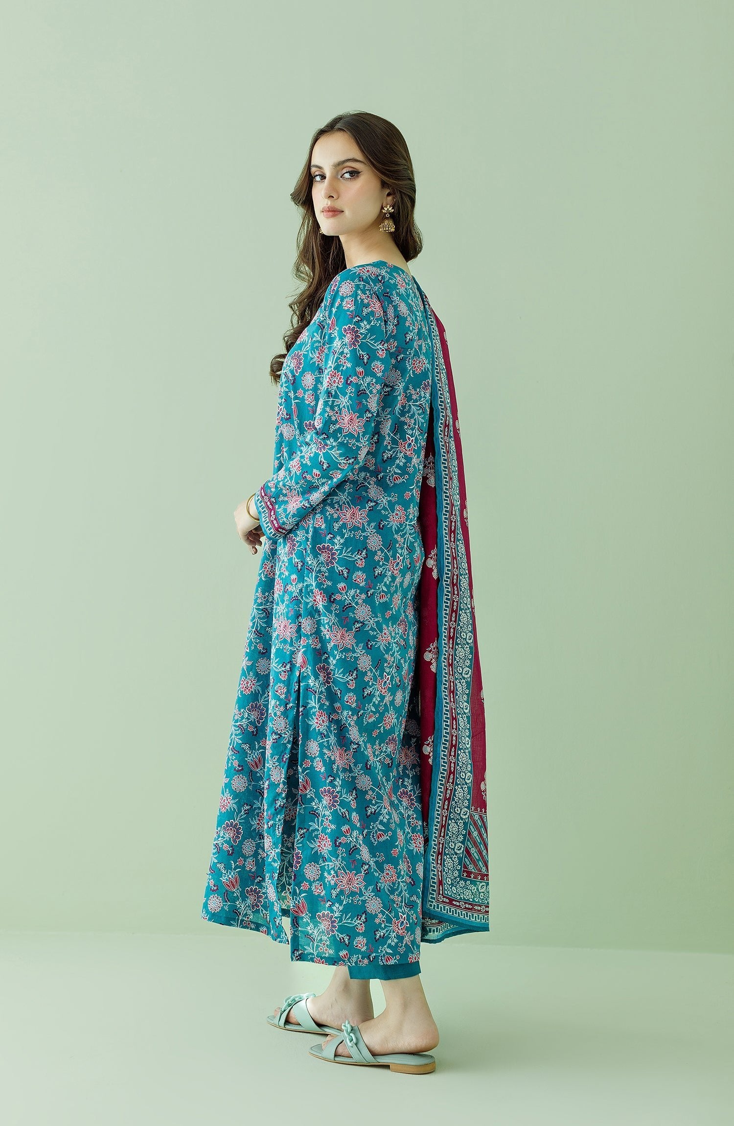 Orient 3 Piece Printed Lawn Suit (OTL-23-358/U-(RO)-TEAL)