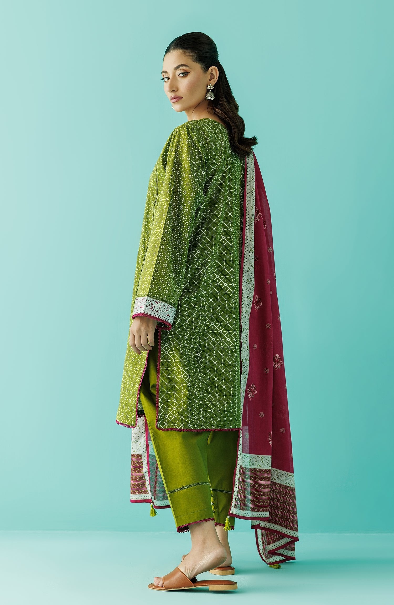 Orient 3 Piece Printed Lawn Suit (OTL-24-086/U-GREEN)
