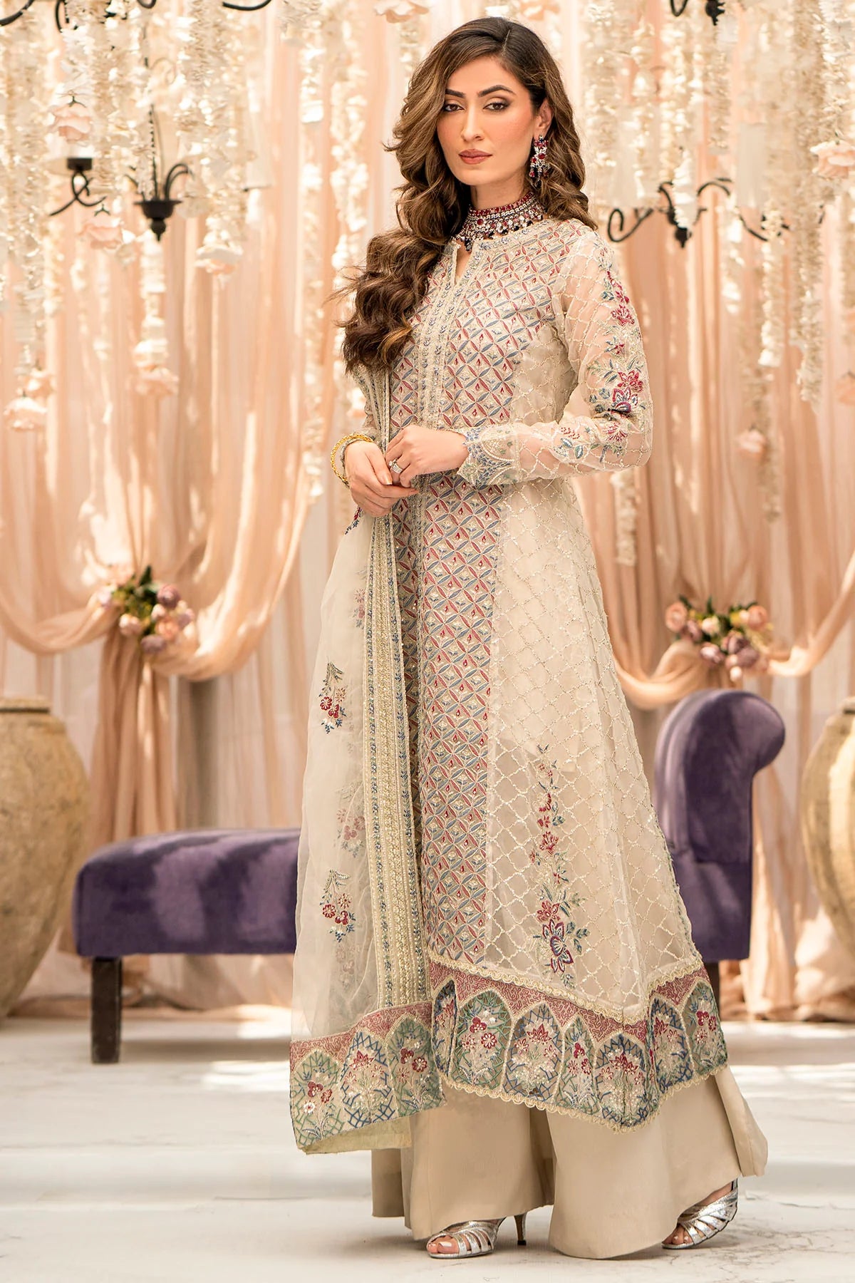 Motifz 3Pc Embroidered Organza Suit 4117-AMAYA XL gulbuy.com