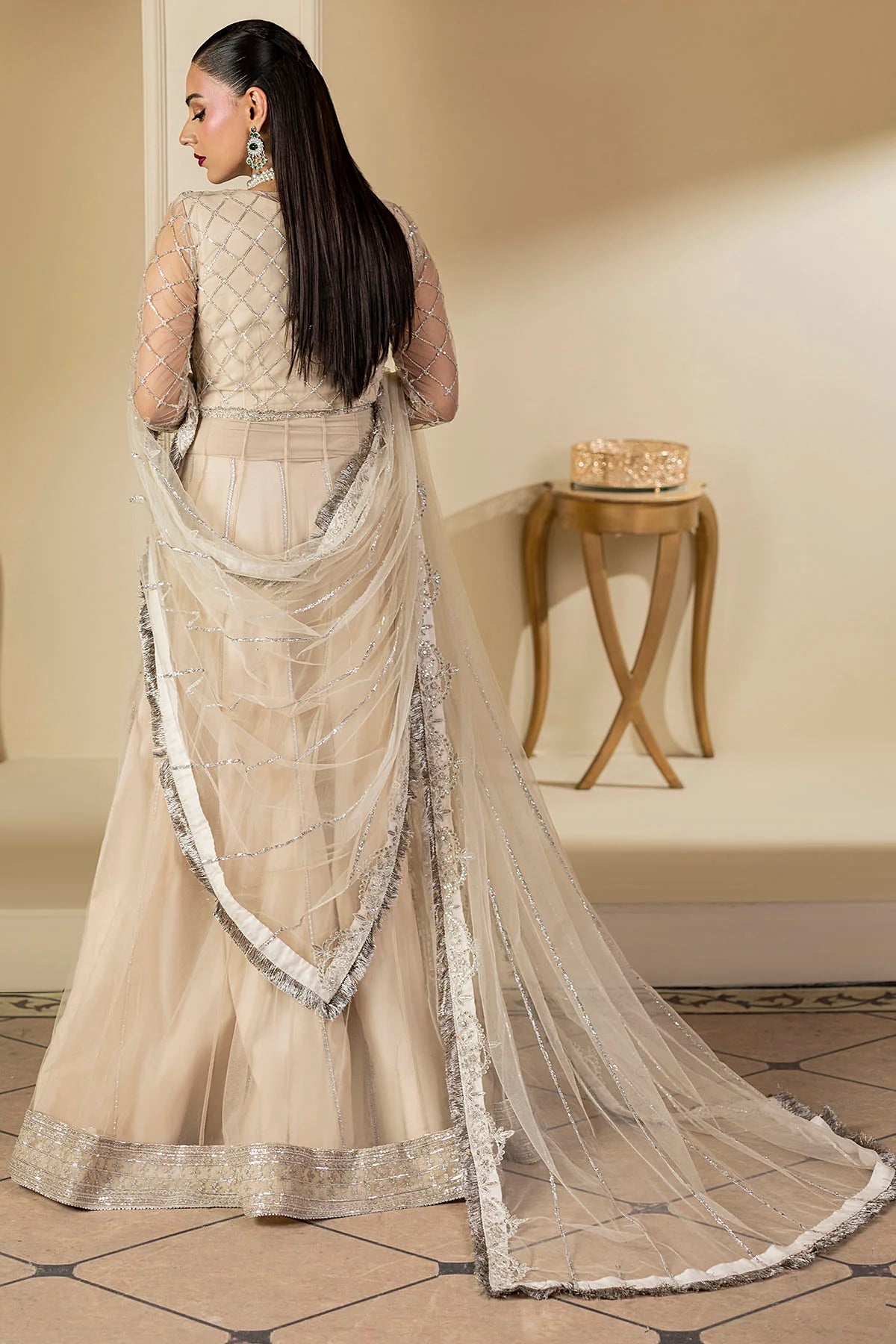 Motifz 3Pc Embroidered Silk Net Suit 5131-DOVE gulbuy.com