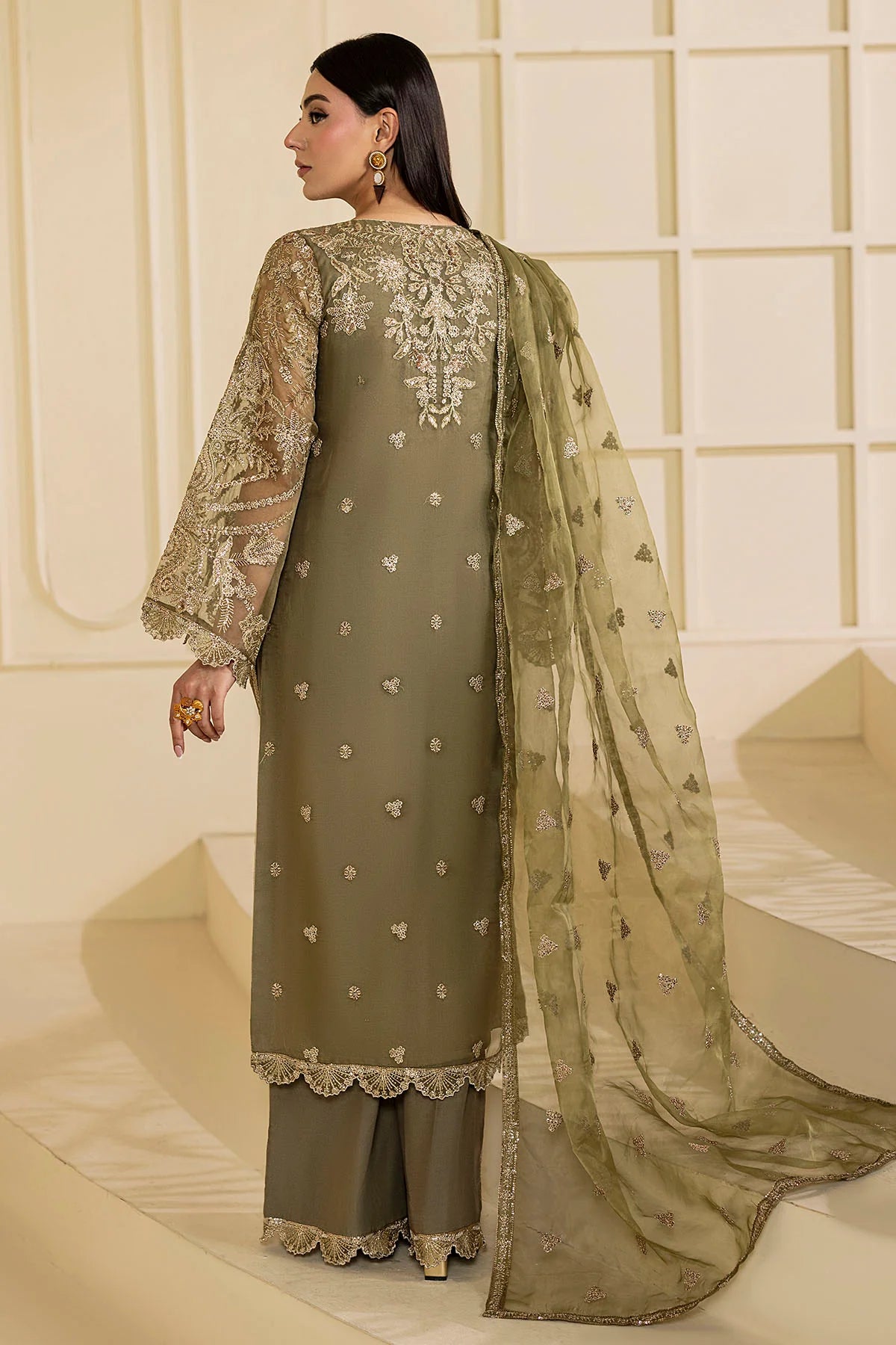Motifz 3Pc Embroidered Organza Suit 5137-GREEN gulbuy.com
