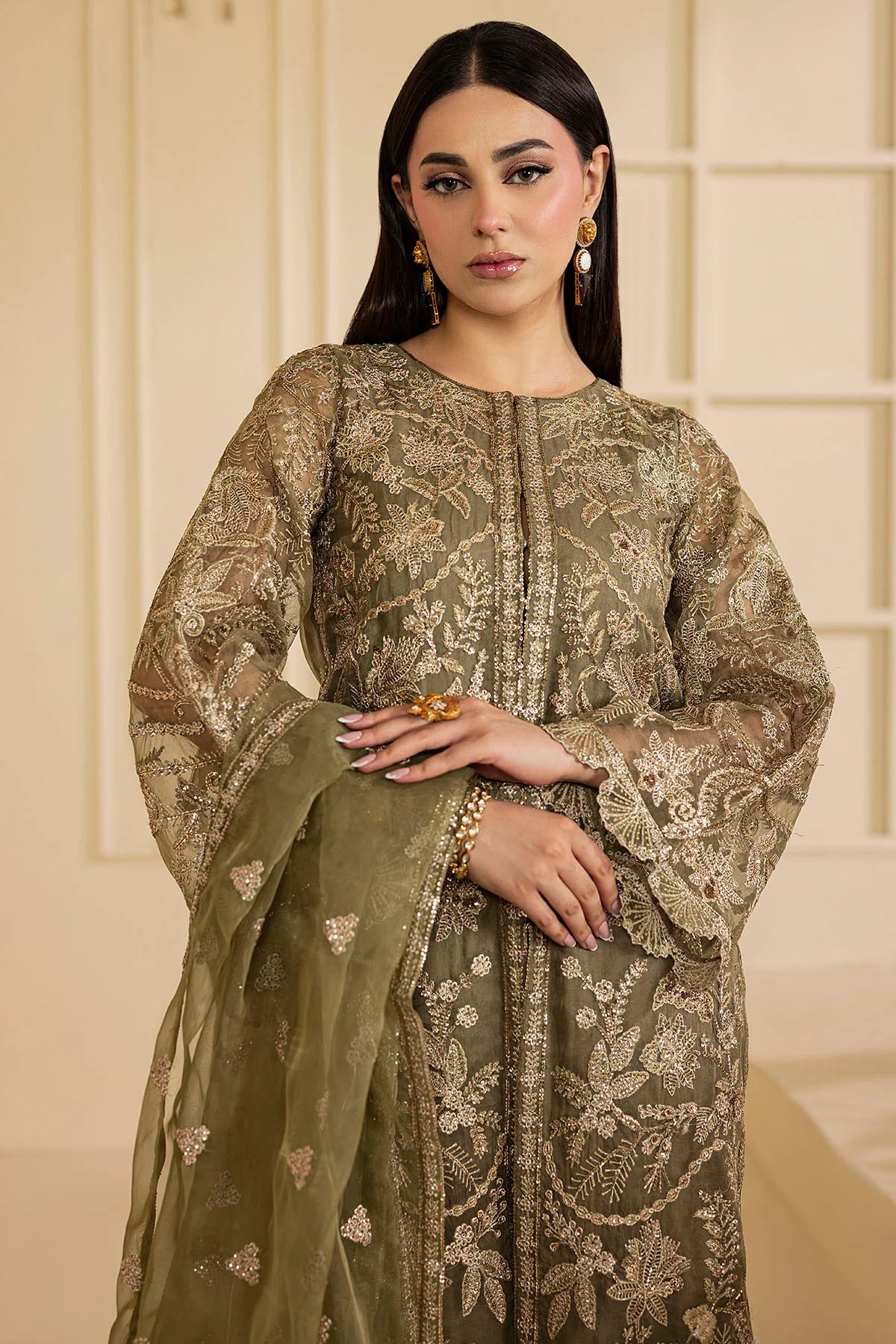 Motifz 3Pc Embroidered Organza Suit 5137-GREEN gulbuy.com