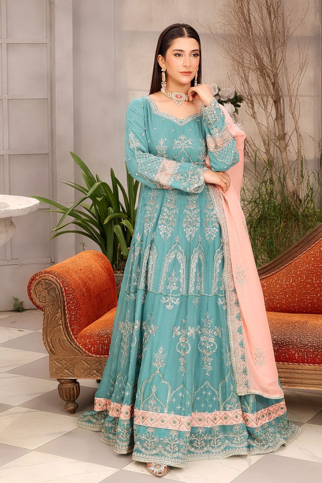 RANG-E-NOOR 3PC EMBROIDERED VISCOSE SUIT (RN-44)