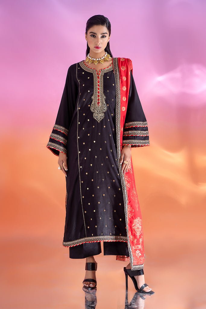 Charizma 3 Piece Embroidered Raw-Silk Suit (CNP-4-256)