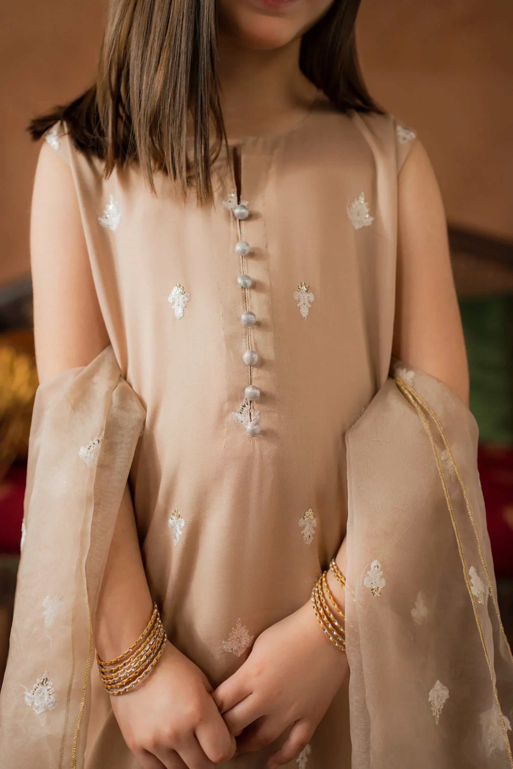 Kastoor 3Pc Embroidered Silk Kids Suit KKG-112 gulbuy.com