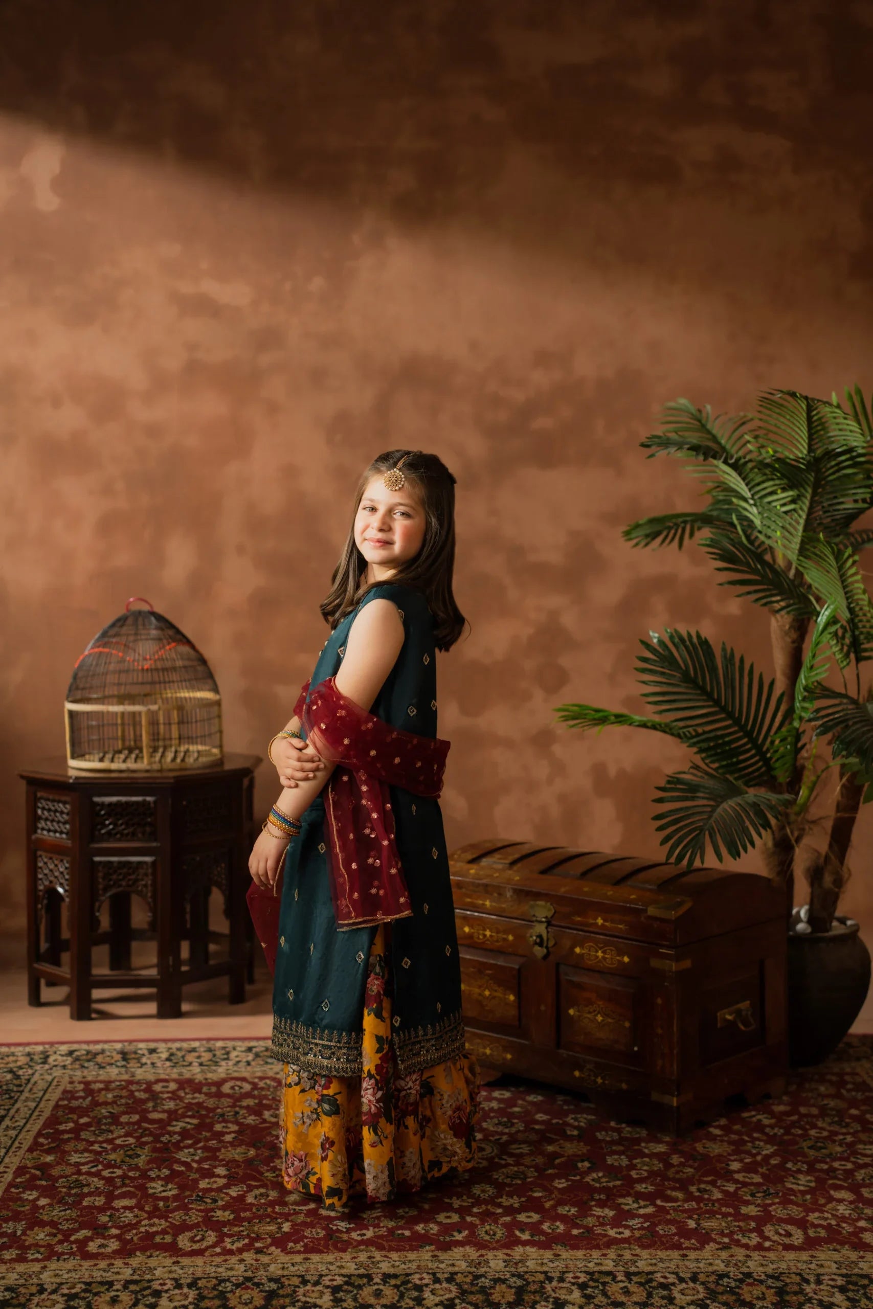 Kastoor 3Pc Embroidered Silk Kids Suit KKG-109 gulbuy.com
