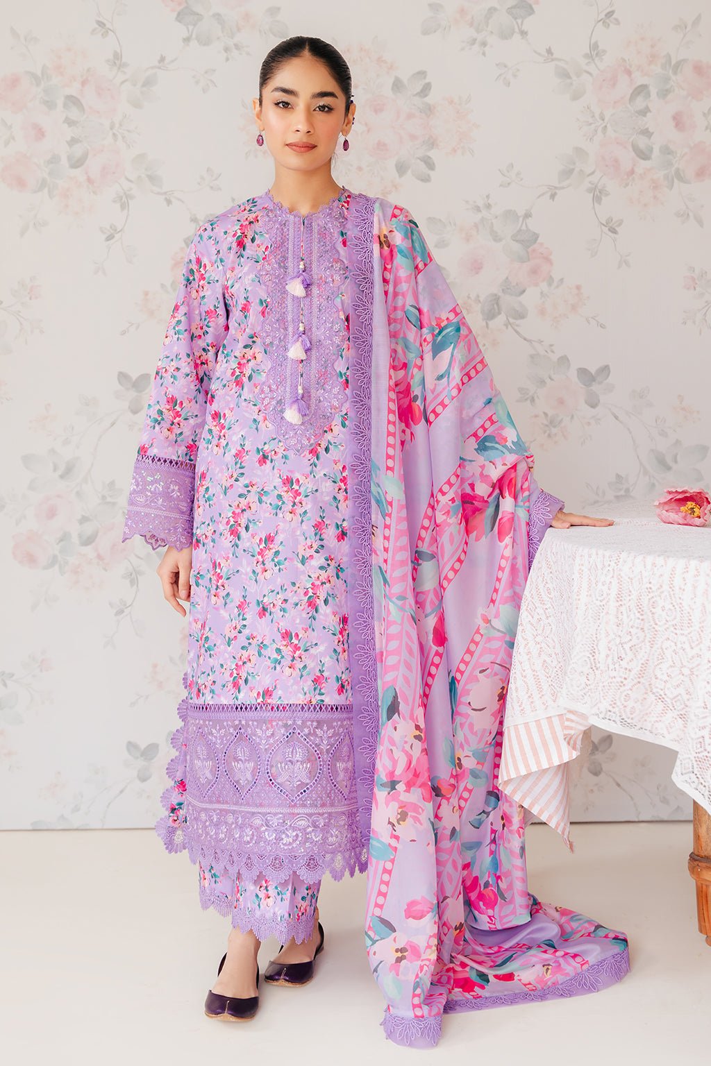 AFROZEH 3PC EMBROIDERED LAWN SUIT (639-Orchid)
