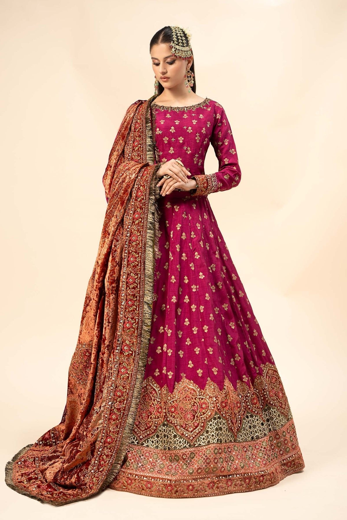 MARIA B 3Pc Embroidered Raw Silk Suit | SF-W24-26