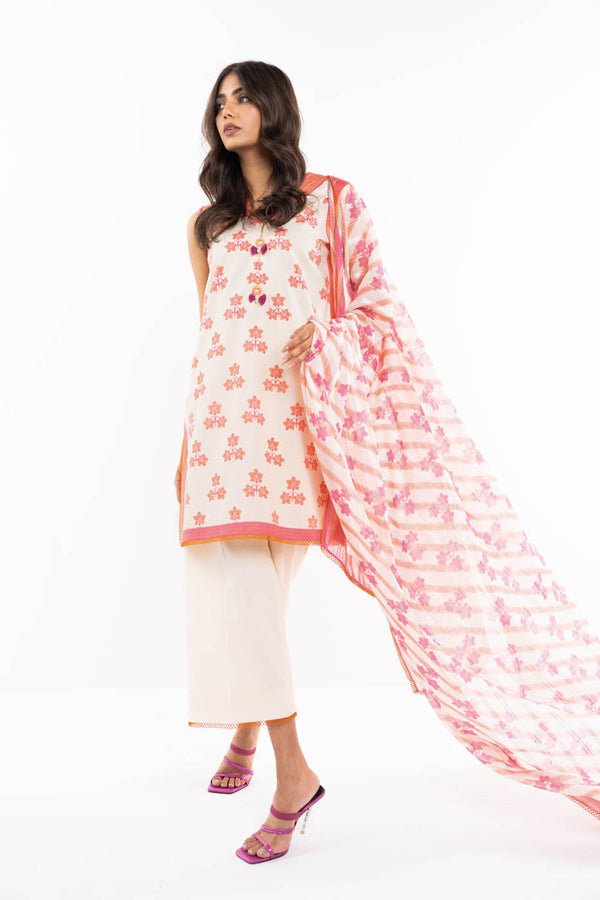 Alkaramstudio 3Pc Printed Lawn Suit (SS-42-24-Cream)