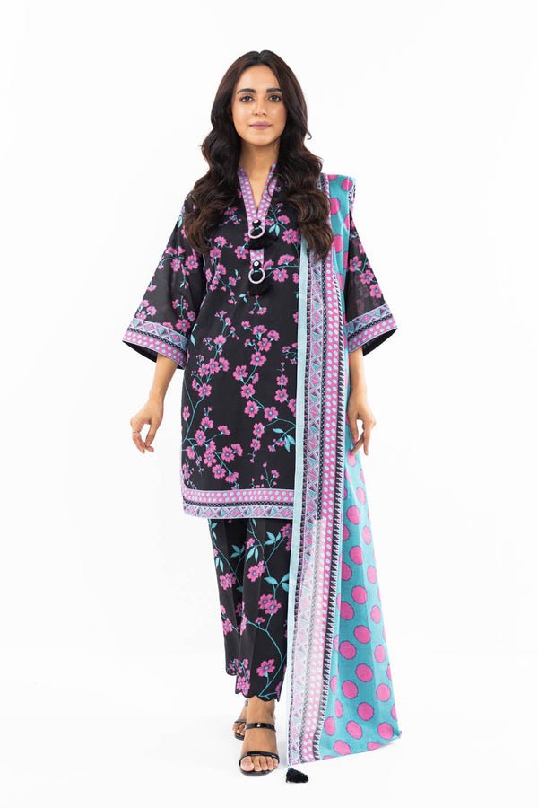 Alkaramstudio 3Pc Printed Lawn Suit (SS-44-24-Black)