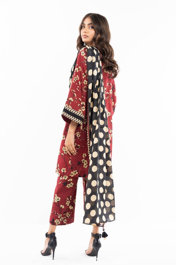 Alkaramstudio 3Pc Printed Lawn Suit (SS-44-24-Red)