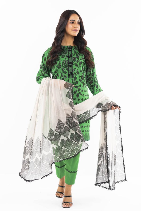 Alkaramstudio 3Pc Printed Lawn Suit (SS-49-24-Green)