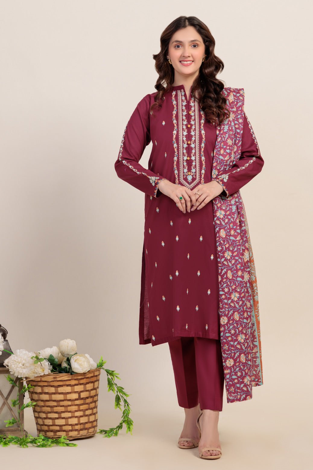 BONANZA SATRANGI 3PC EMBROIDERED CAMBRIC SUIT (SS1243P23)
