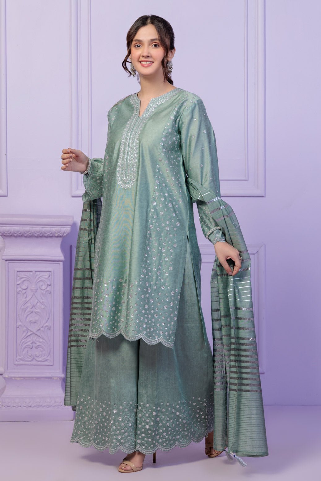 BONANZA SATRANGI 3PC EMBROIDERED RAW SILK SUIT (SS5243P53)