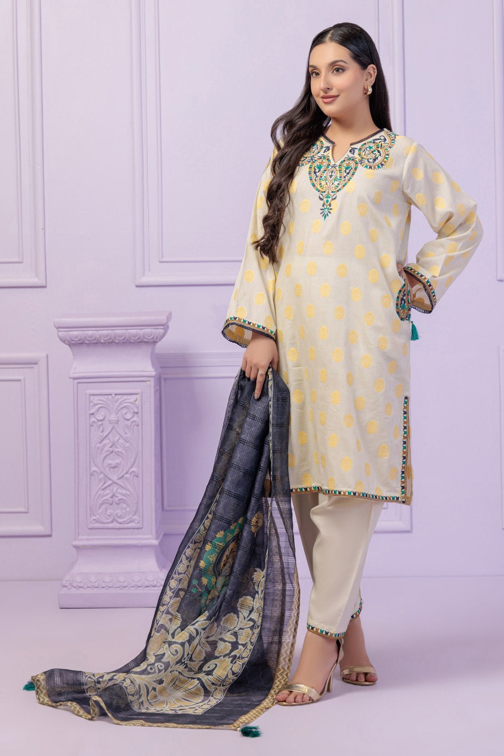 BONANZA SATRANGI 3PC EMBROIDERED JACQUARD SUIT (SS6243P15)