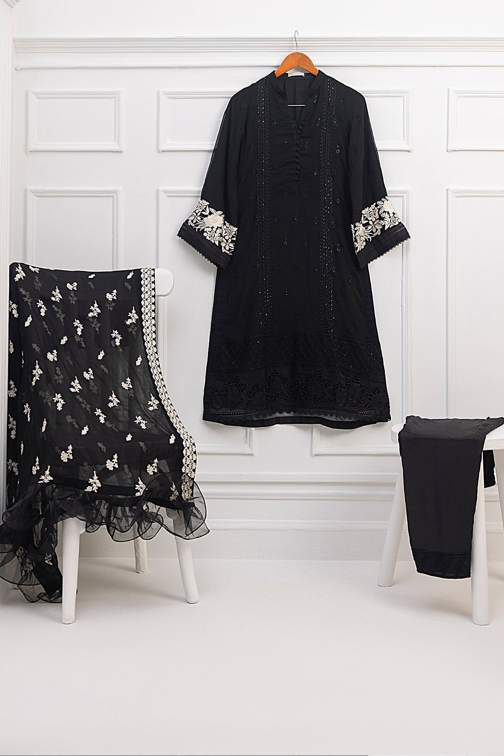 AZURE 3PC EMBROIDERED CHIFFON SUIT (Twilight-Glitz)