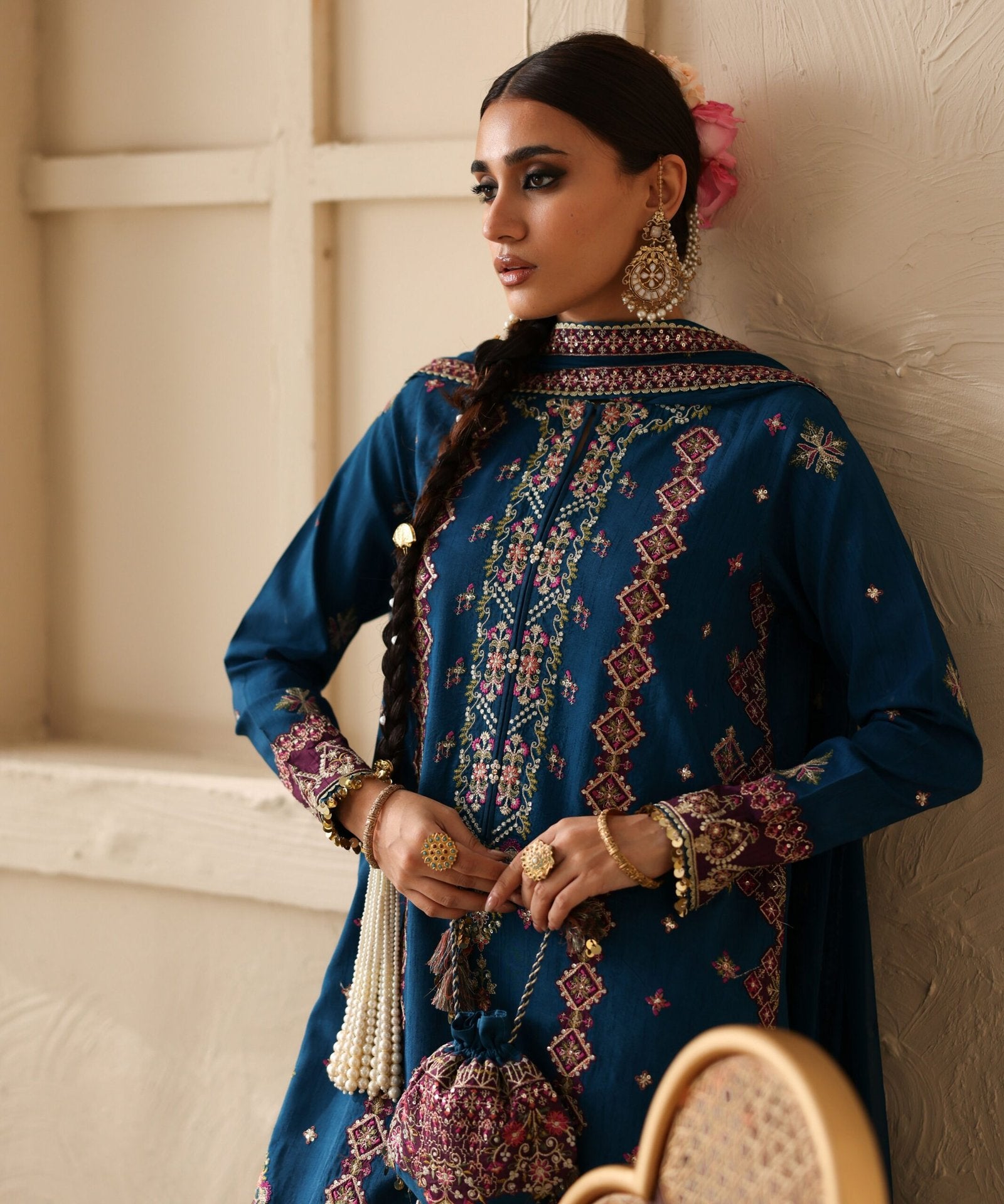 Sapphire 3Pc Embroidered Raw Silk Suit U3FEHE25V333 gulbuy.com