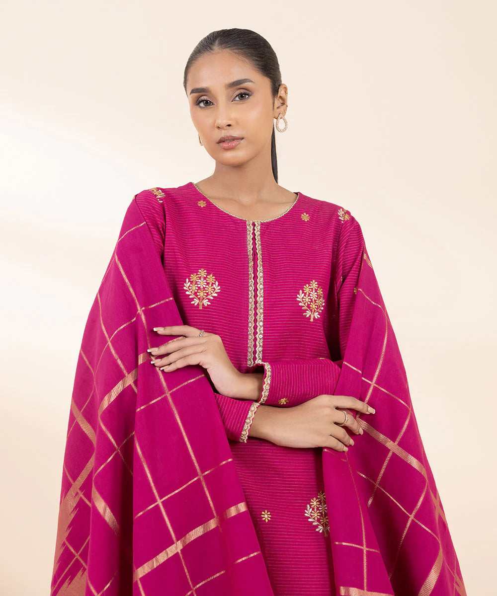 Sapphire 3Pc Embroidered Zari Khaddar Suit U3PEST24V945 gulbuy.com