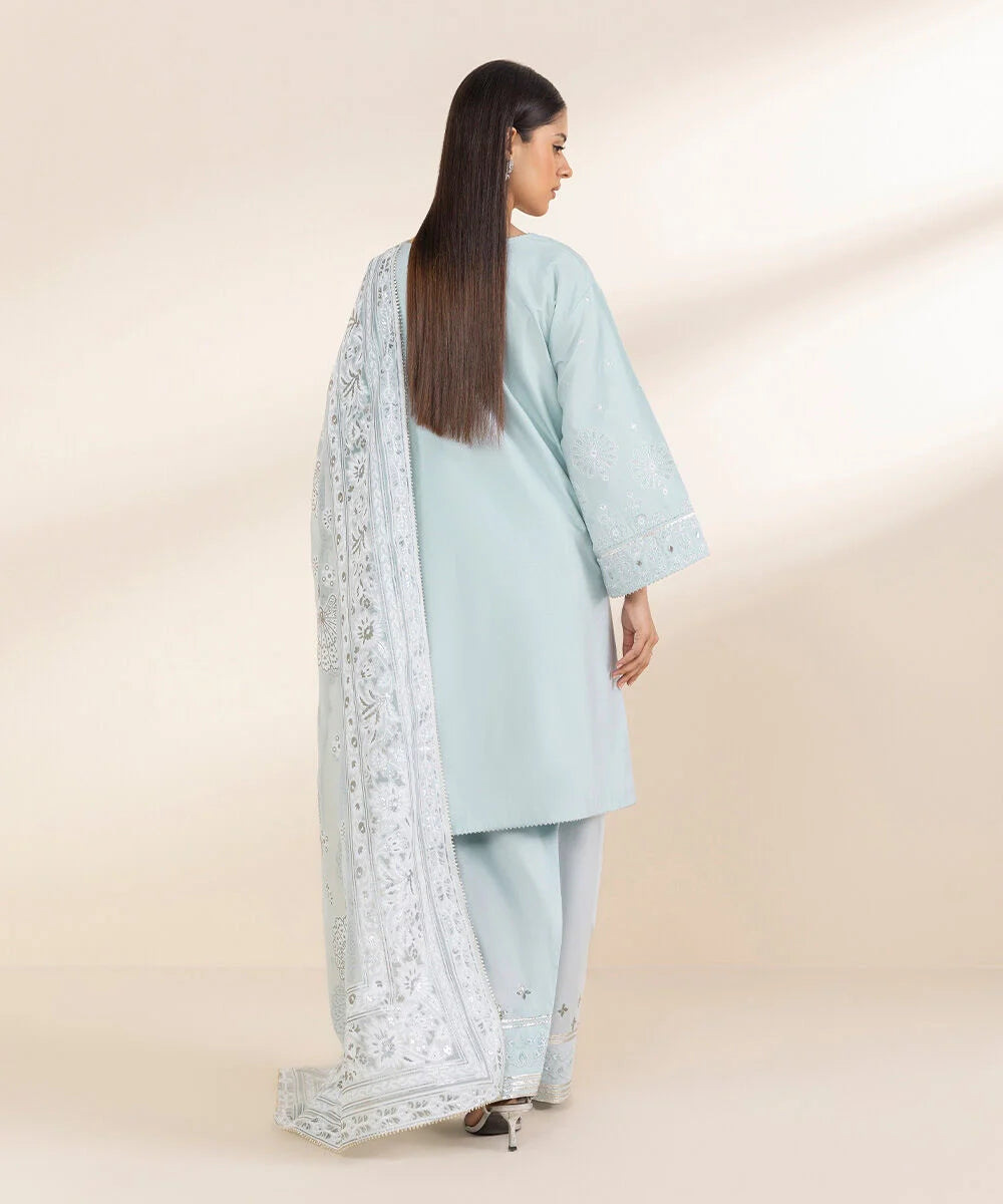 Sapphire 3Pc Embroidered Chambray Suit U3PELX25V217 gulbuy.com