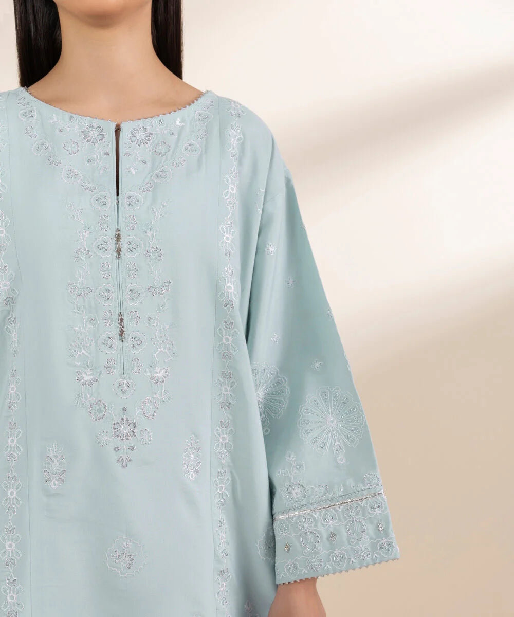 Sapphire 3Pc Embroidered Chambray Suit U3PELX25V217 gulbuy.com