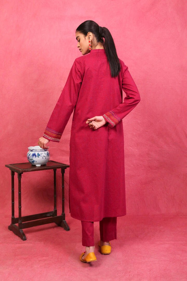 GENERATION 2PC EMBROIDERED KHADDAR SUIT (W23C1638-Red)