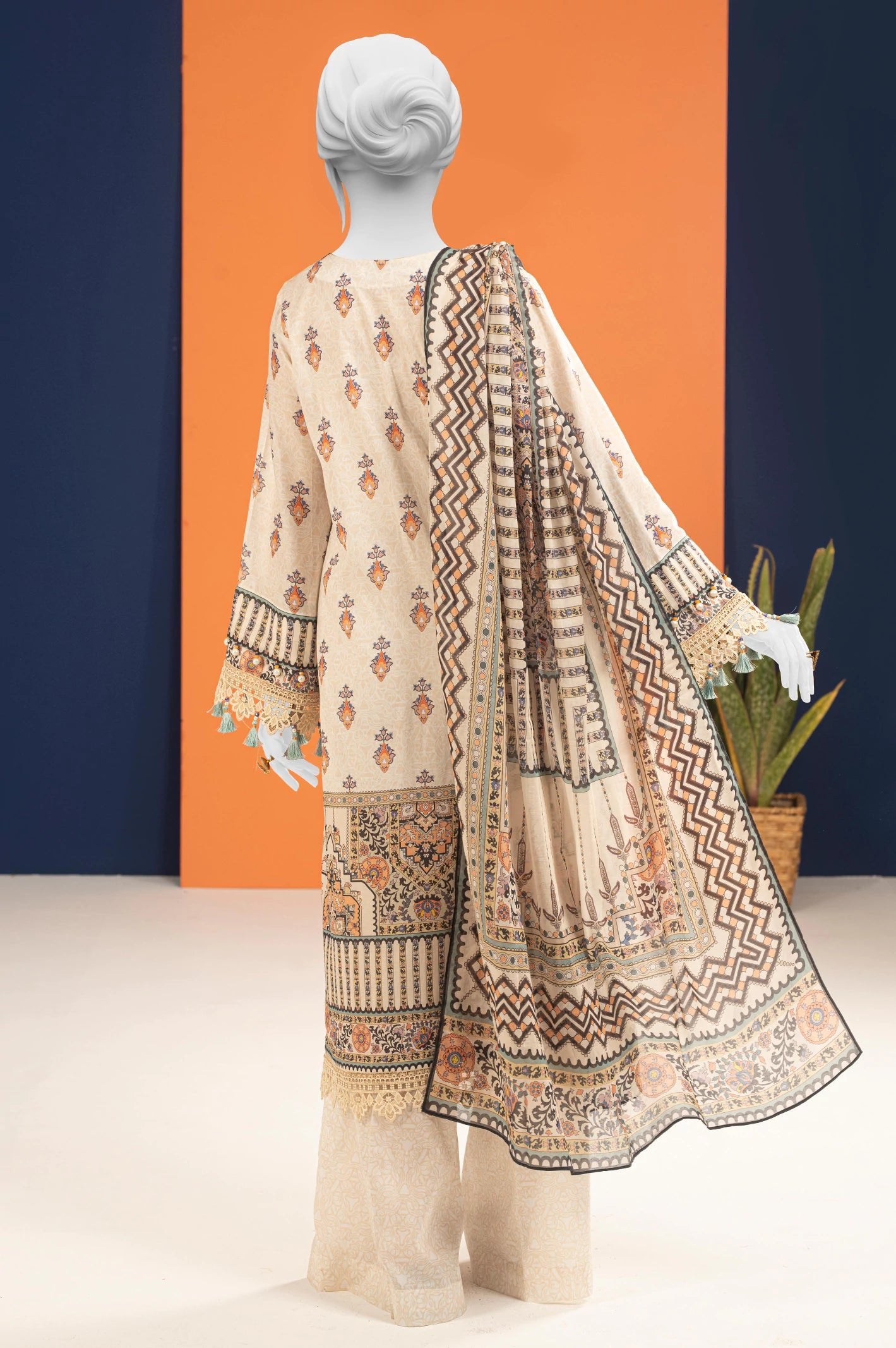 Diners 3Pc Printed Lawn Suit (WU31480-OFFWHITE)
