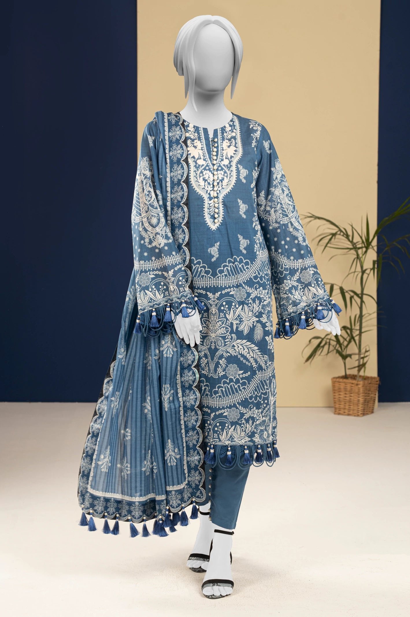 Diners 3Pc Printed Lawn Suit (WU31486-BLUE)