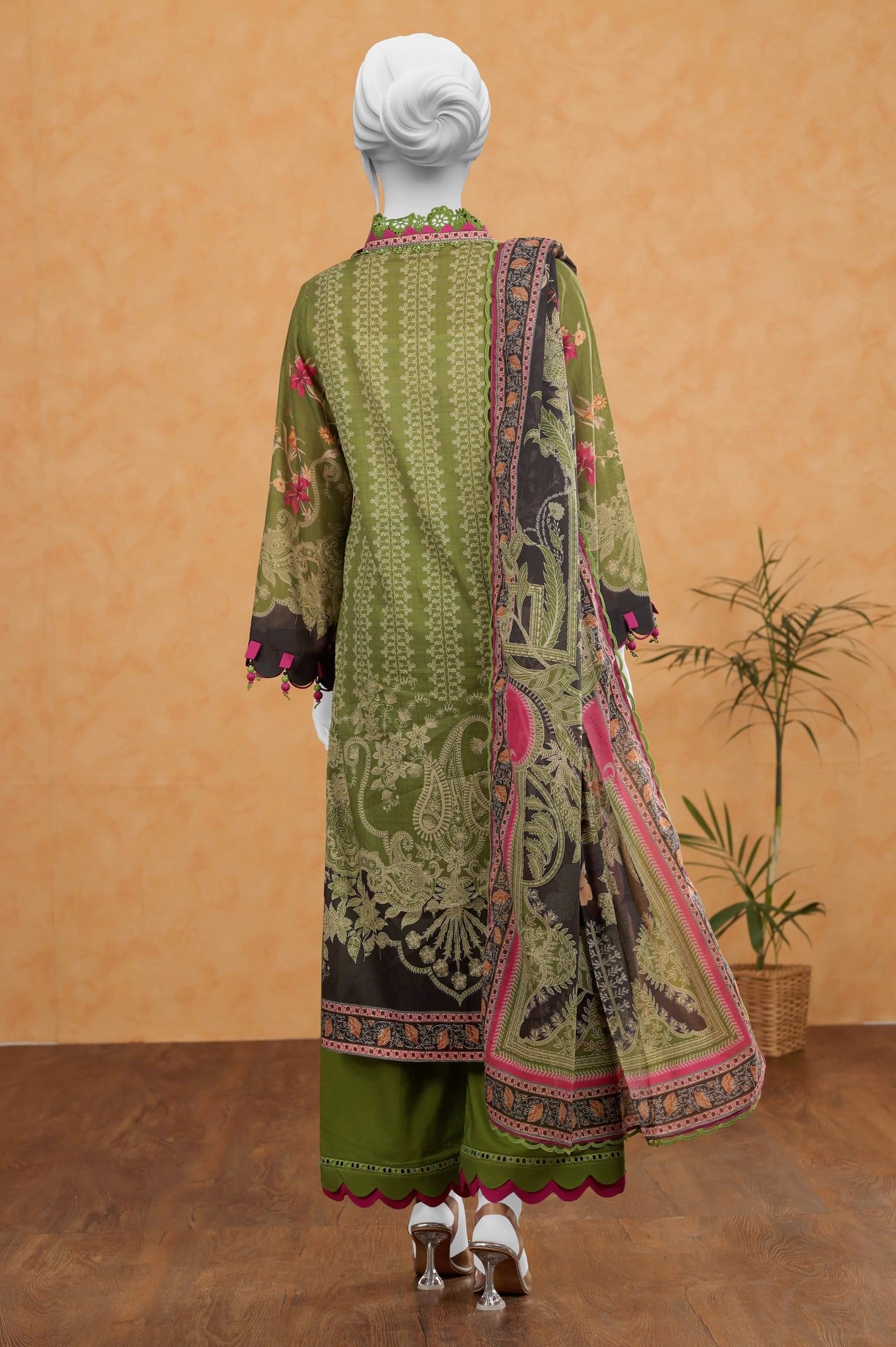 Diners 3Pc Printed Lawn Suit (WU31502-GREEN)