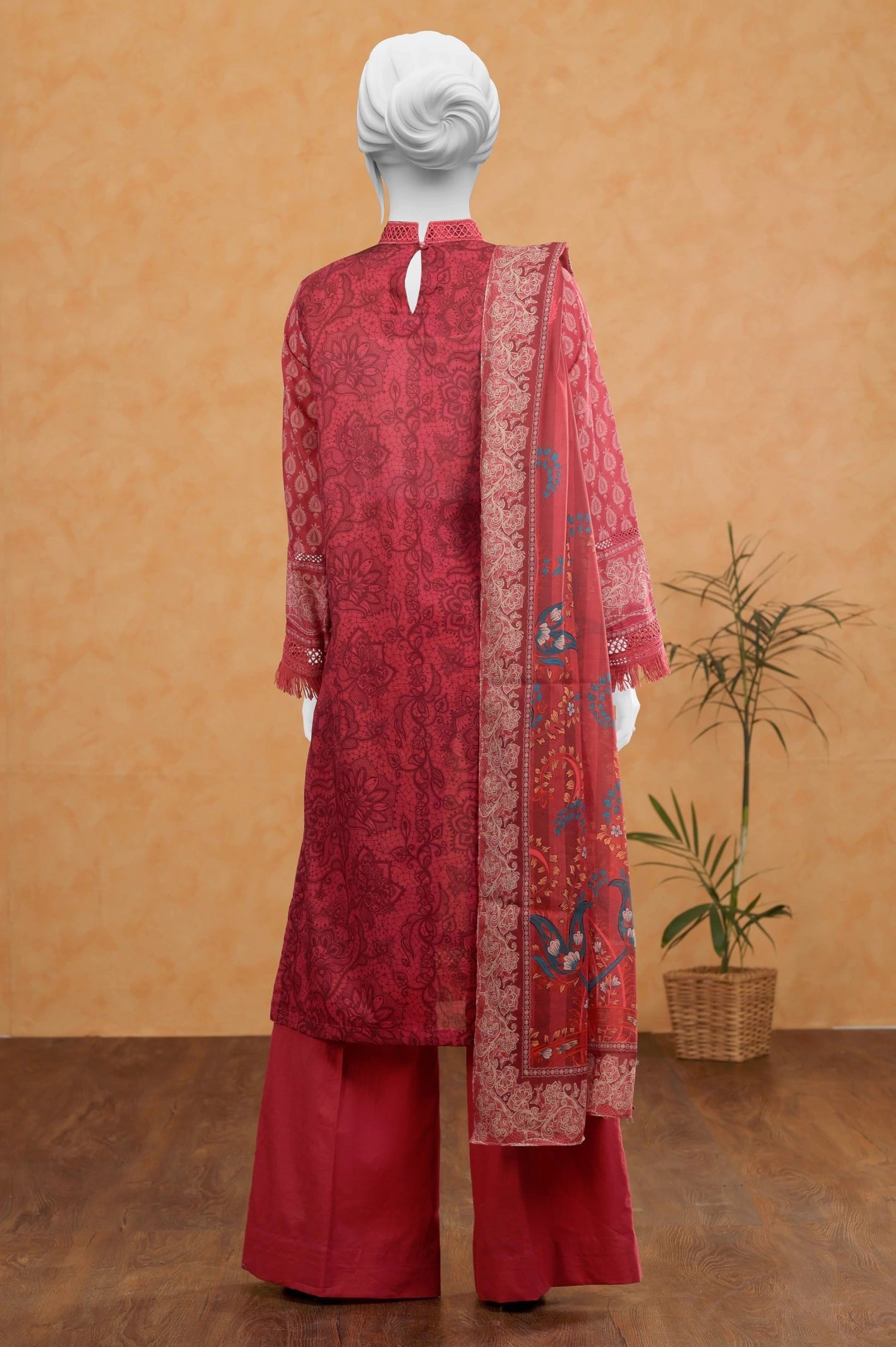 Diners 3Pc Printed Lawn Suit (WU31514-RED)