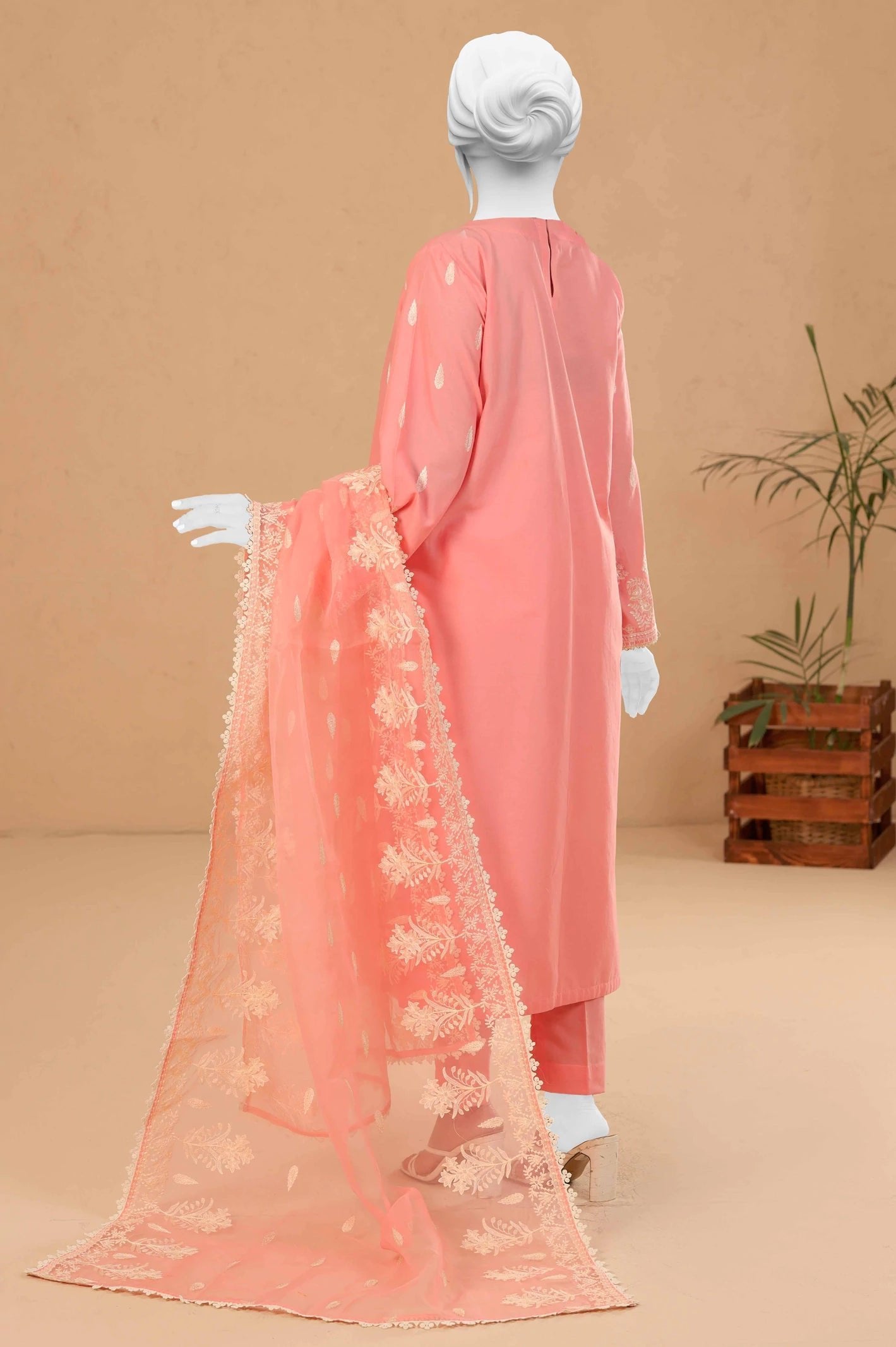 Diners 3Pc Embroidered Cambric Suit (WU31523-PEACH)