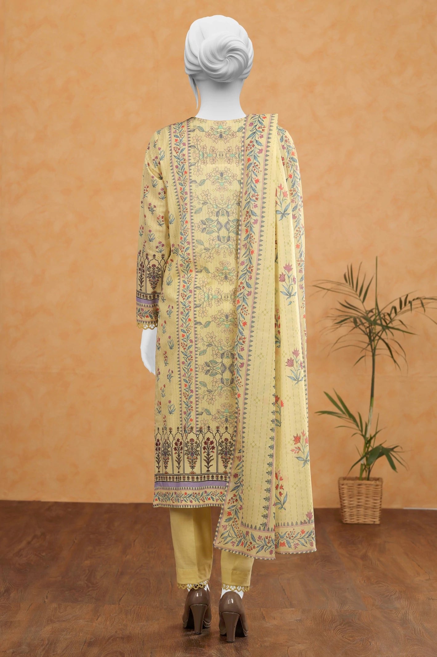 Diners 3Pc Printed Lawn Suit (WU31527-YELLOW)
