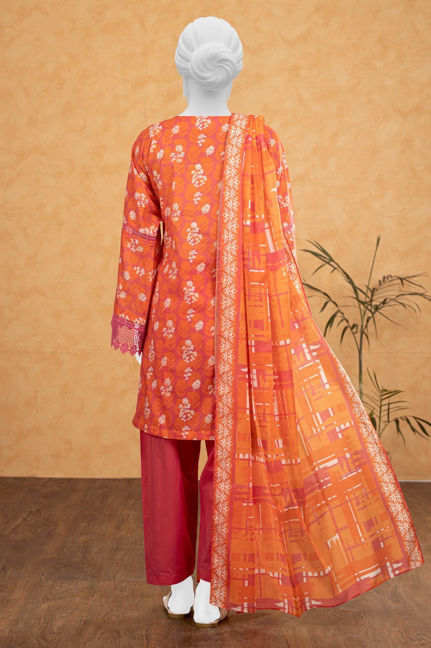 Diners 3Pc Printed Lawn Suit (WU31538-ORANGE)