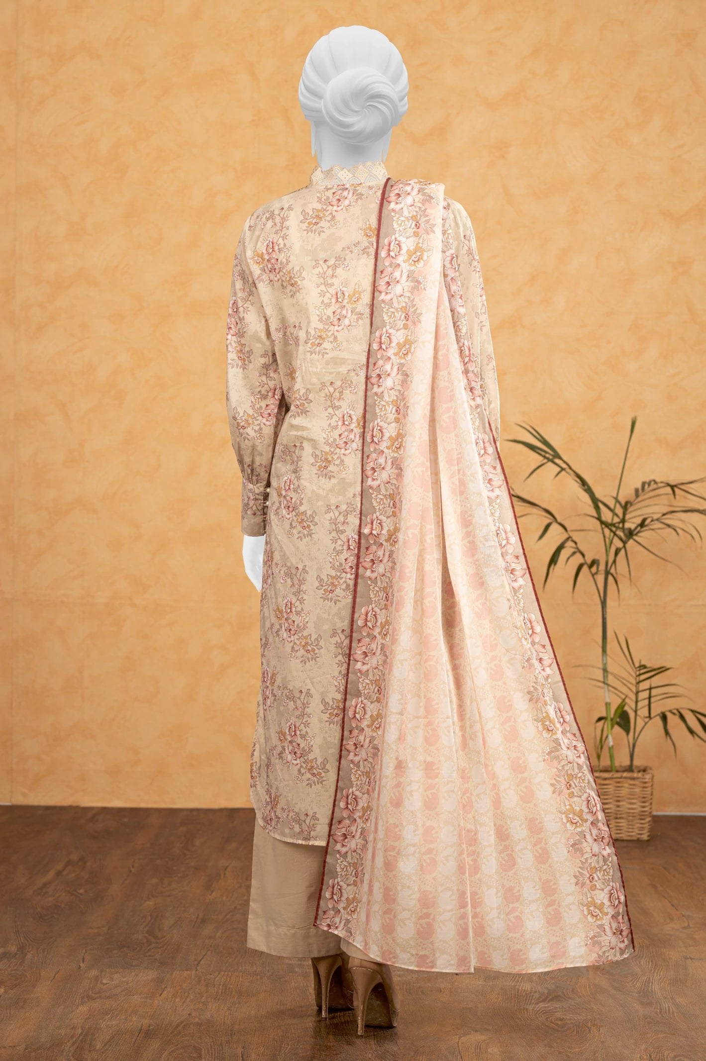 Diners 3Pc Printed Lawn Suit (WU31541-BEIGE)