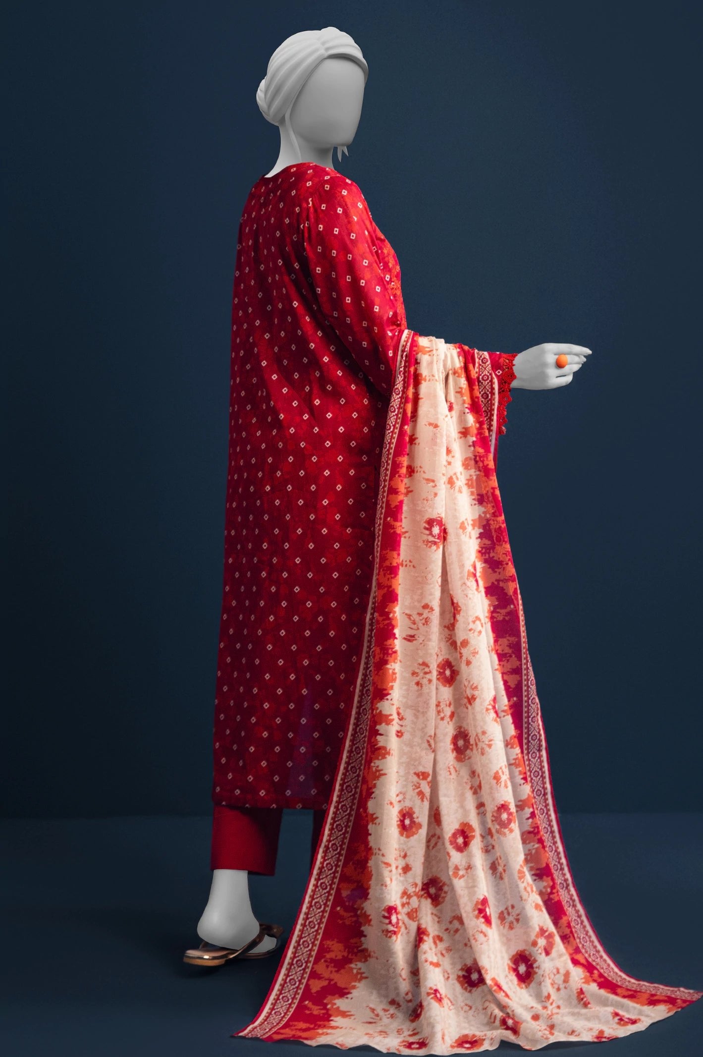 Diners 3Pc Printed Lawn Suit (WU31624-RED)