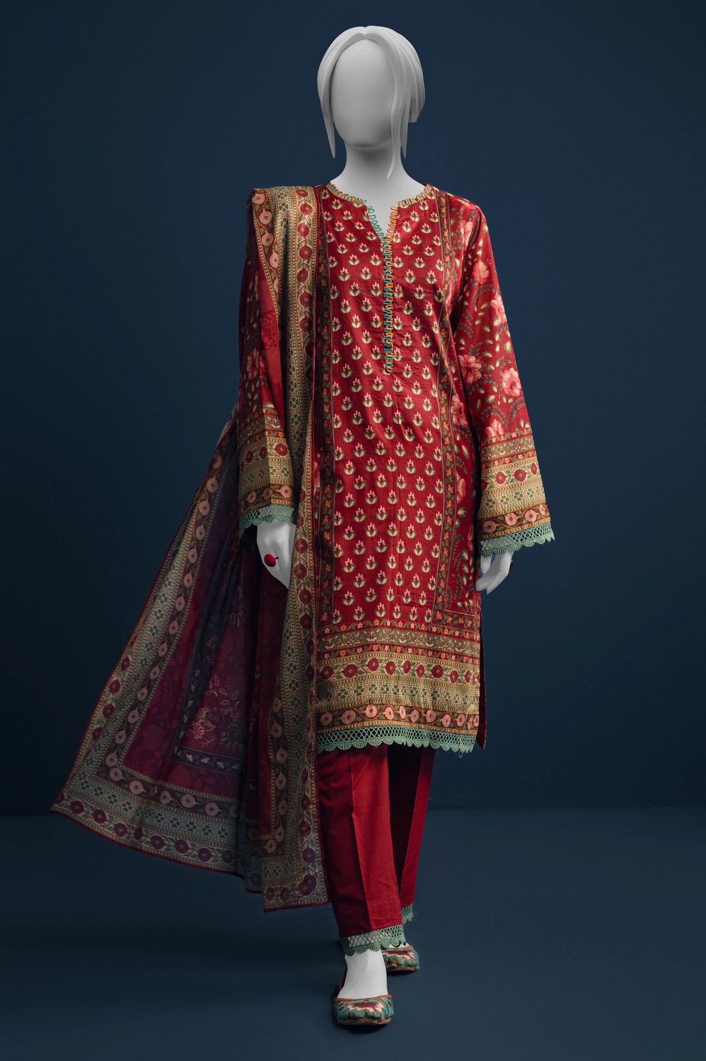 Diners 3Pc Printed Lawn Suit (WU31637-MAROON)