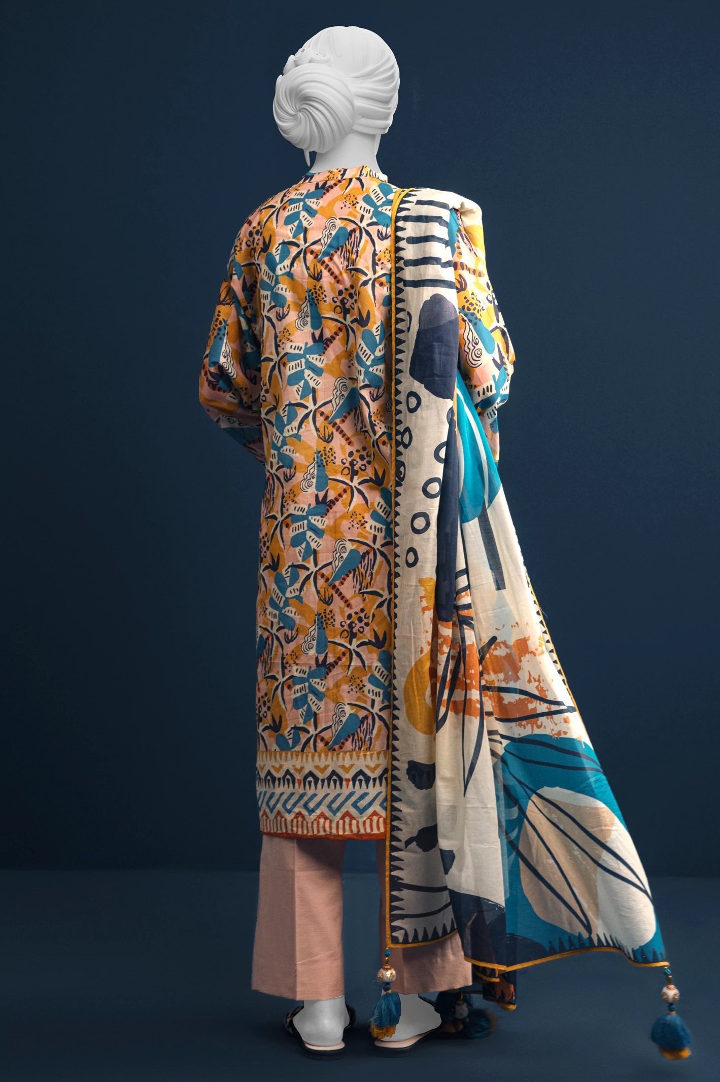 Diners 3Pc Printed Lawn Suit (WU31640-CREAM)