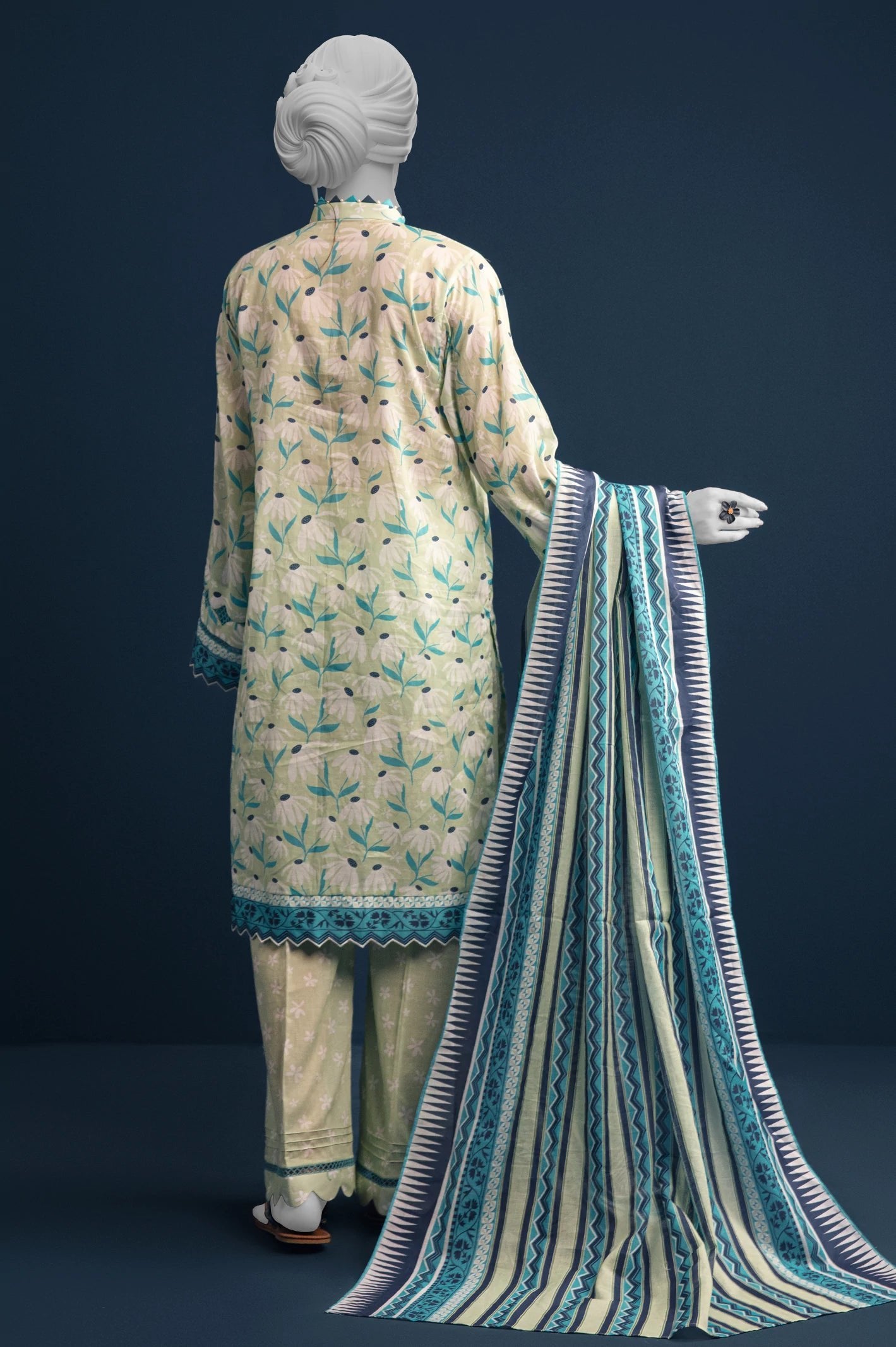Diners 3Pc Printed Lawn Suit (WU31643-L-GREEN)