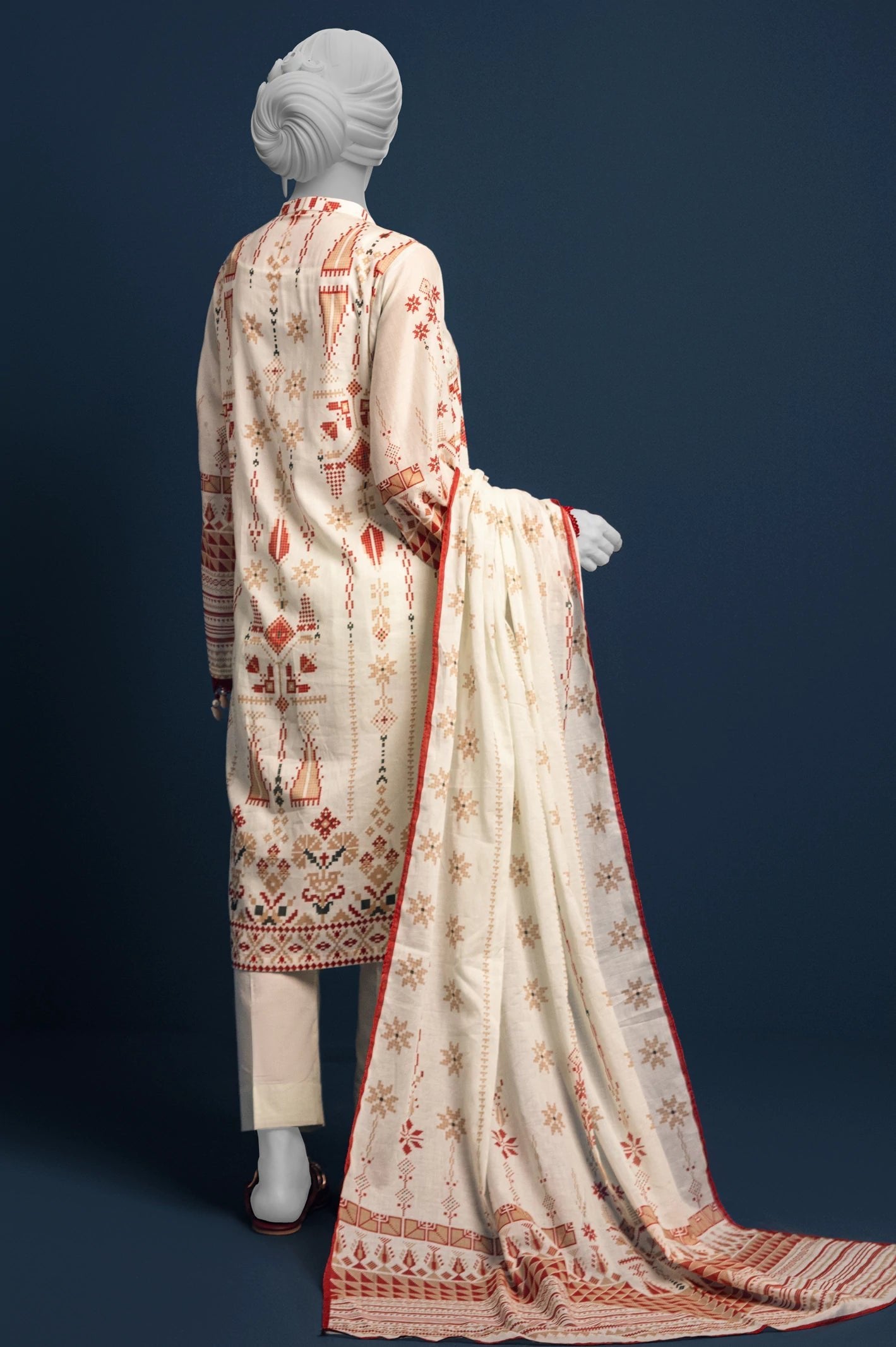 Diners 3Pc Printed Lawn Suit (WU31647-OFFWHITE)