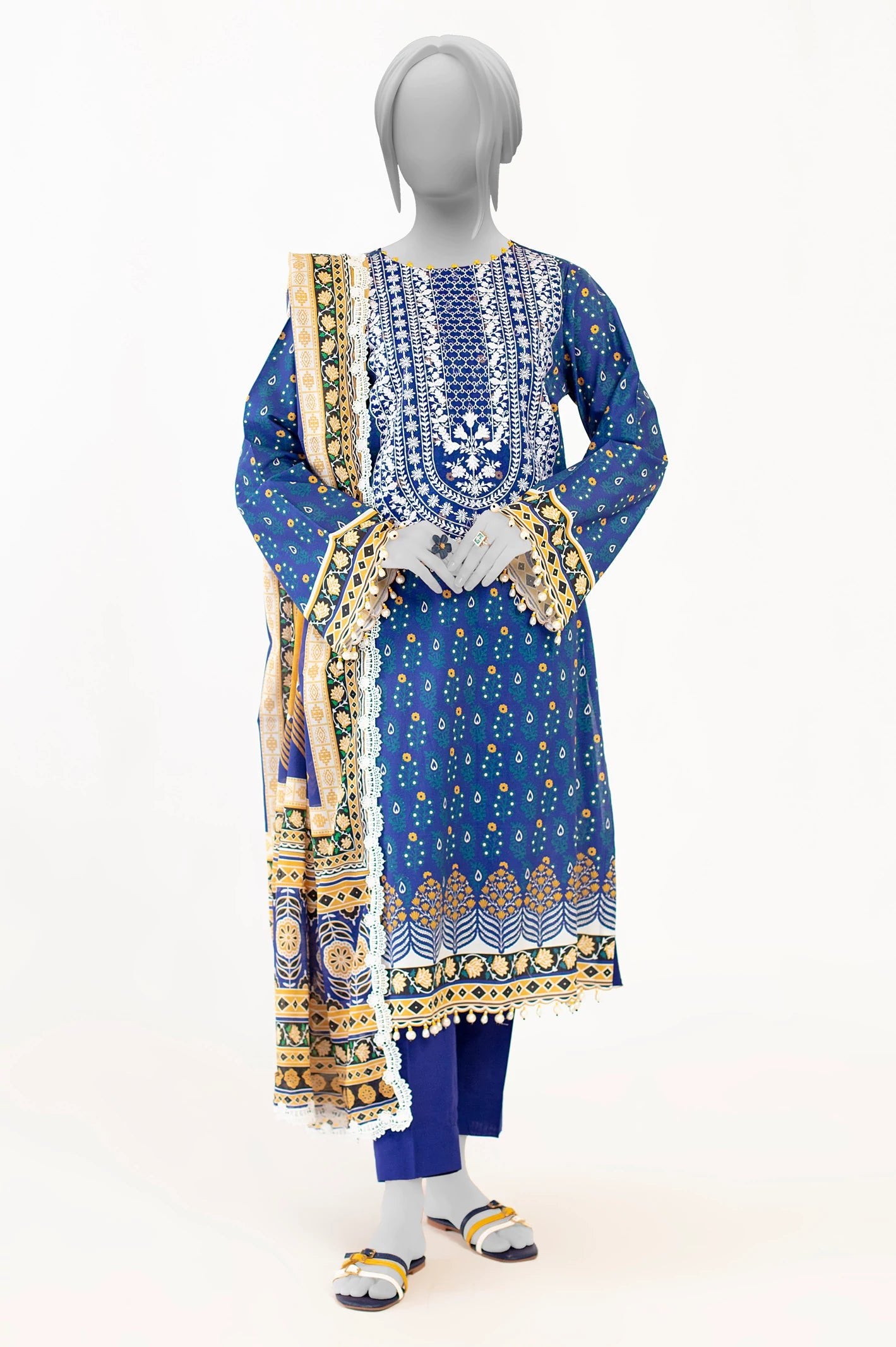 Diners 3Pc Printed Lawn Suit (WU31674-D-BLUE)