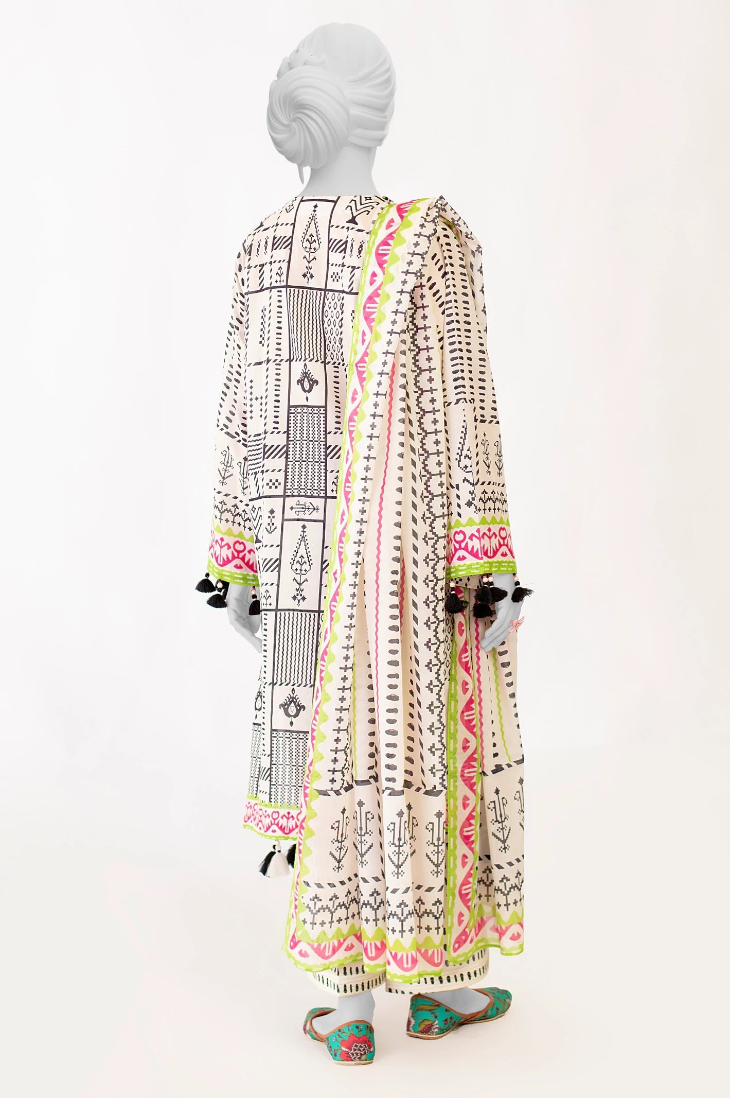 Diners 3Pc Printed Lawn Suit (WU31690-CREAM)