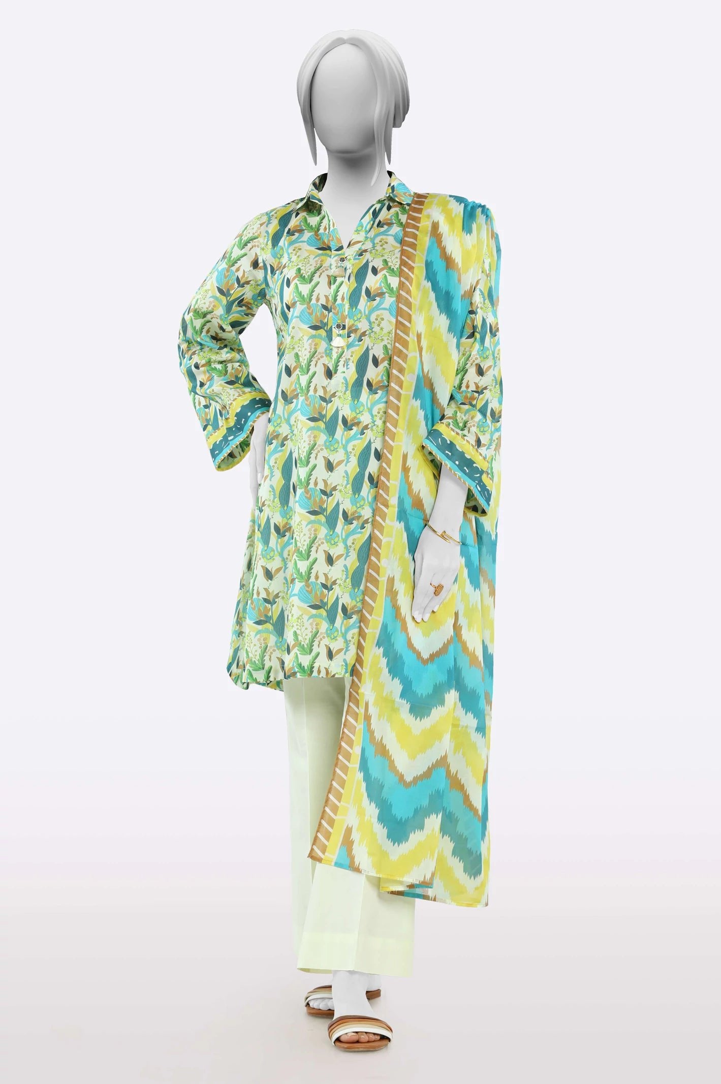 Diners 3Pc Printed Lawn Suit (WU31705-CREAM)