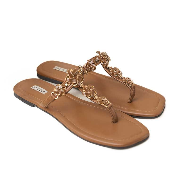 Dazzle Flat Slider Faux Leather Shoes Trinket (Brown) gulbuy.com
